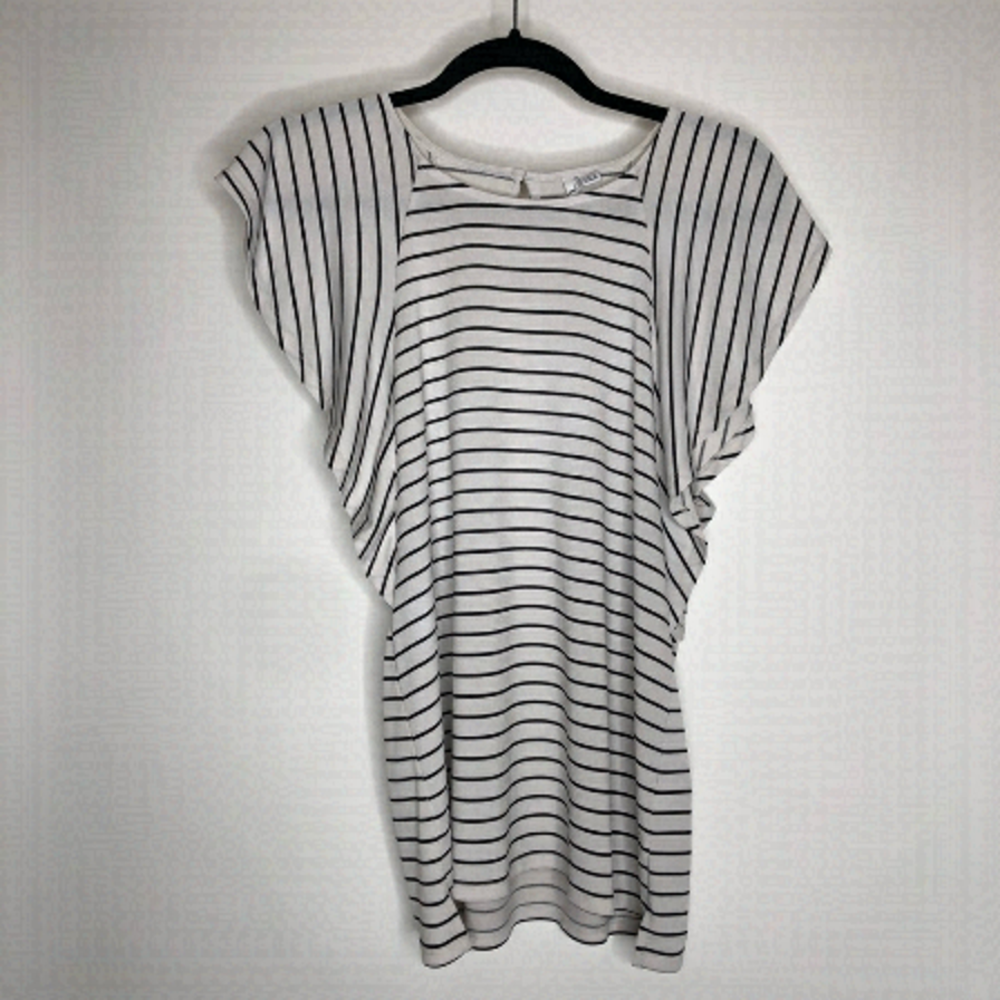 ELLE Black & White Striped Butterfly Sleeves Dressy Office Top Shirt SIZE M